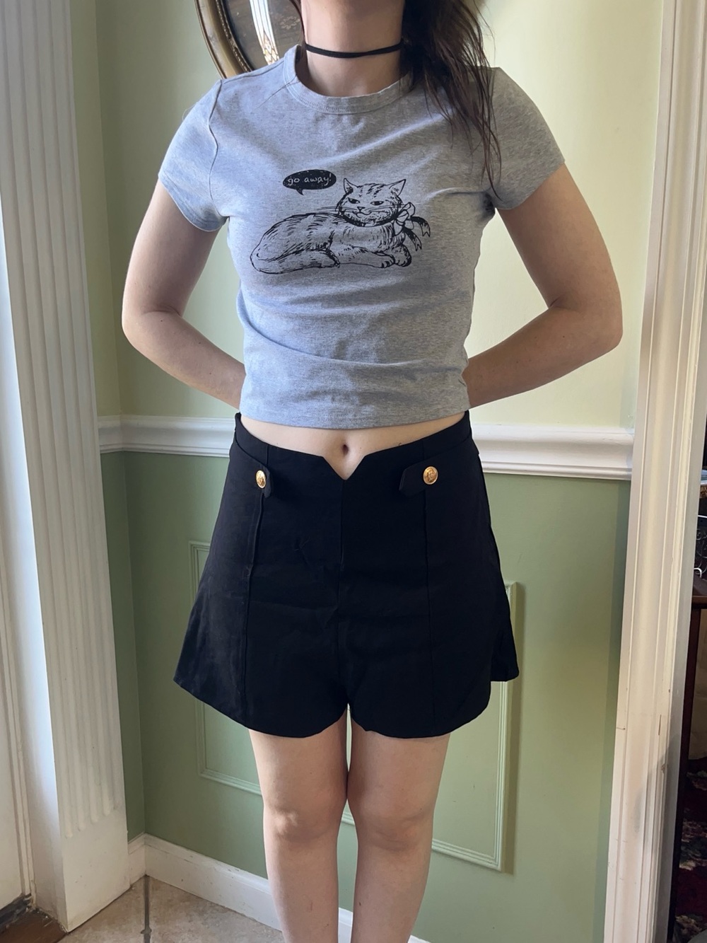 SHEIN black gold button shorts